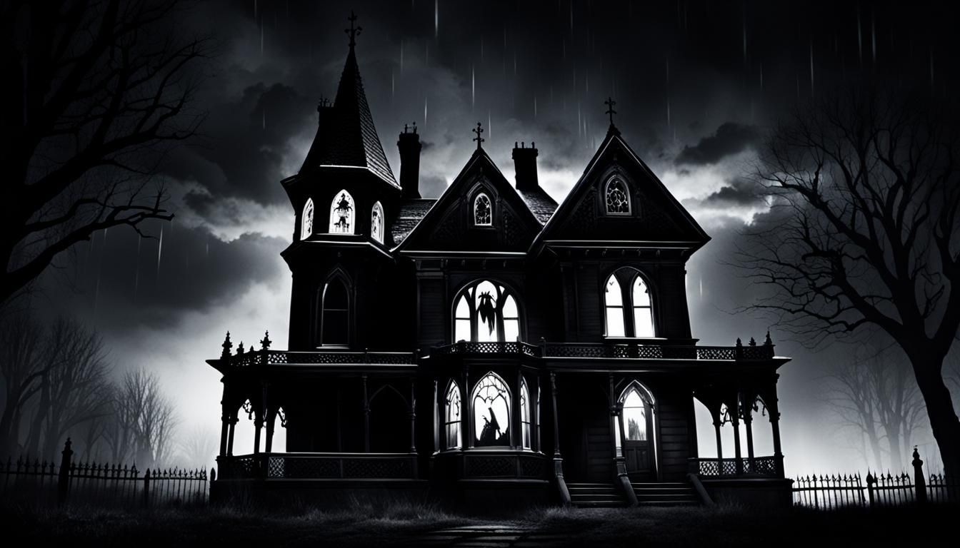Gothic House of the Devil in Black and White