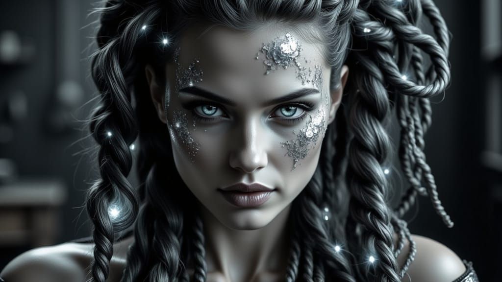 Elaborate Braids with Silver Threads and LED Lights