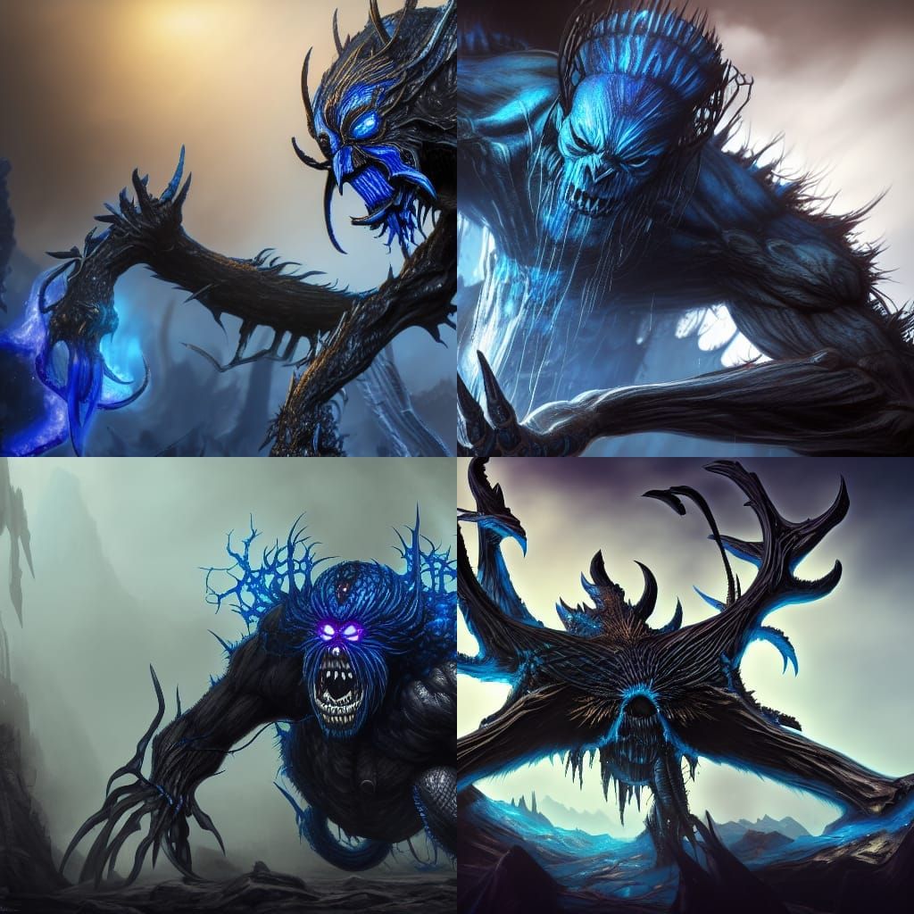 Black and Blue Spider Monster in Detailed Matte Painting