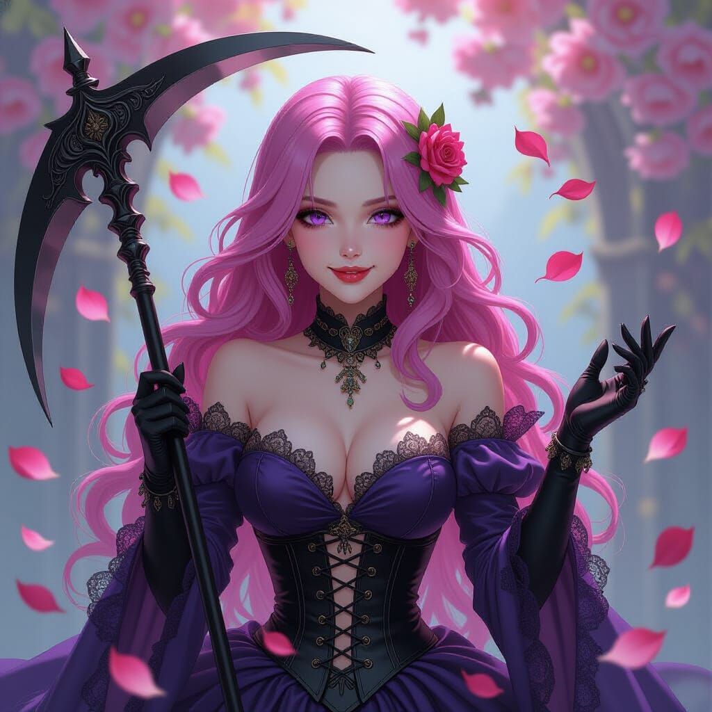 Gothic Reaper in Peony Petals, Alcohol Ink Style