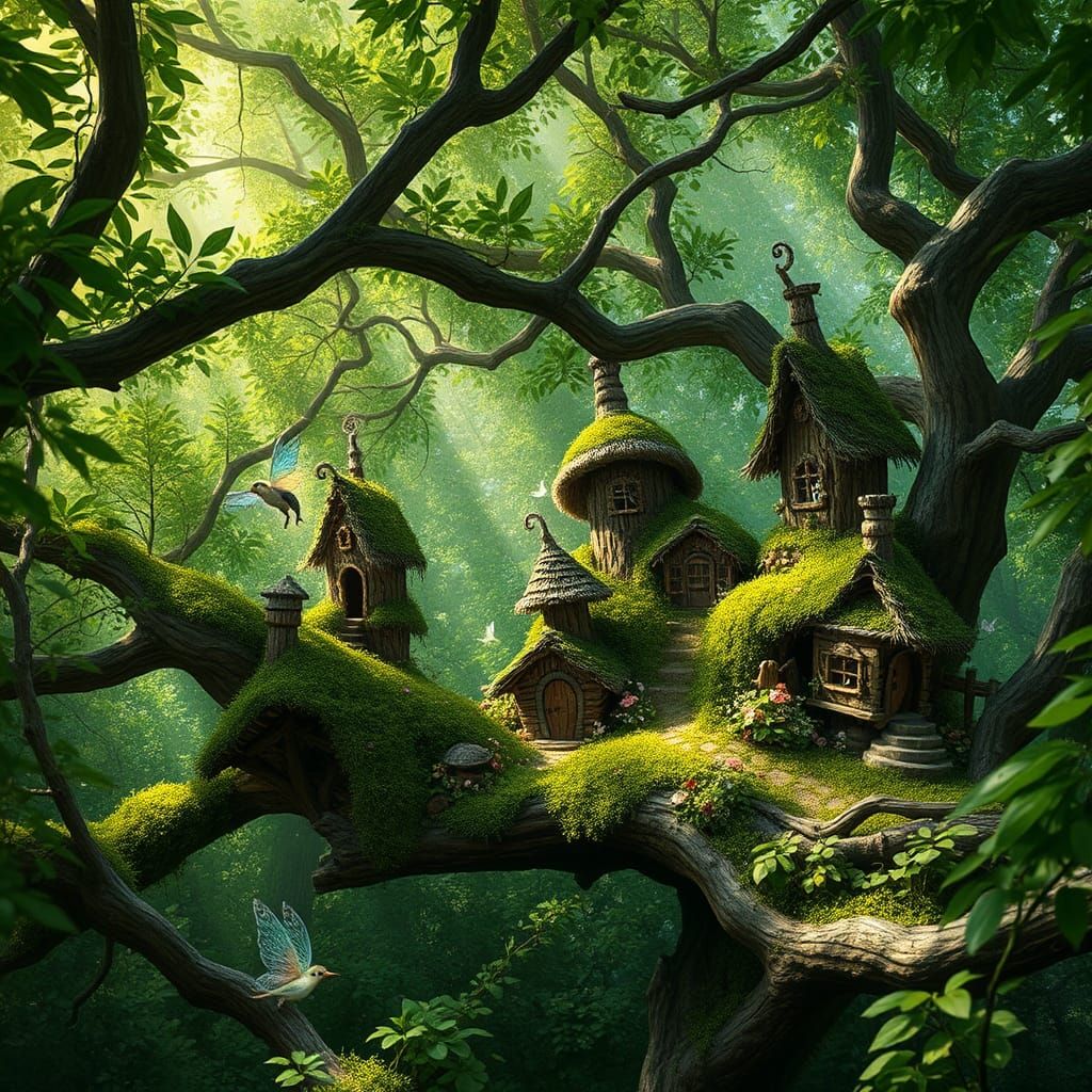Enchanted Faerie Village in Lush Forest