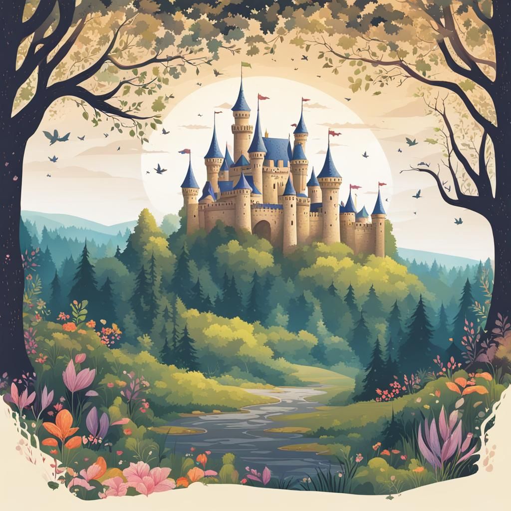 Enchanted Fairytale Forest with Distant Castle