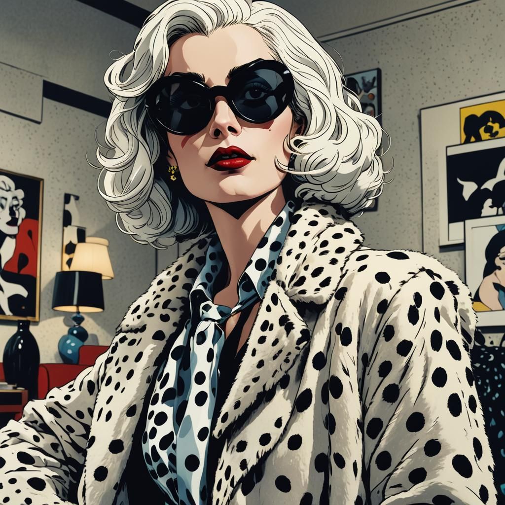 Cruella in Pop Art Graphic Novel Style