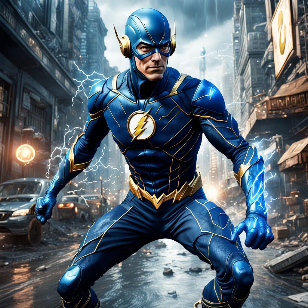 The Flash in Blue Suit: Detailed Digital Art