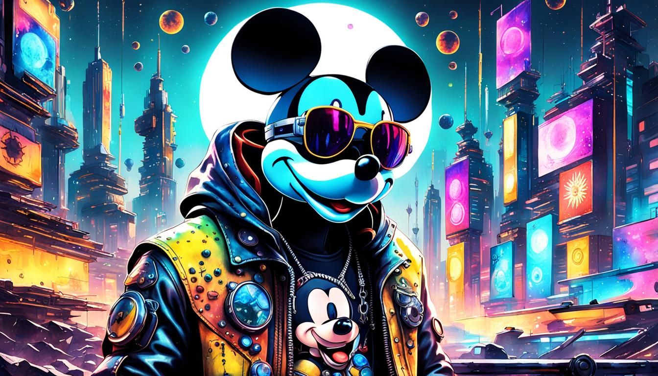 Cyberpunk Mickey Mouse Portrait in Pop Art Style