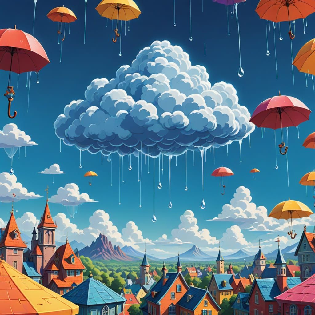 Vibrant Cartoon Billboard of Cloud Insurance Sign in Whimsic...