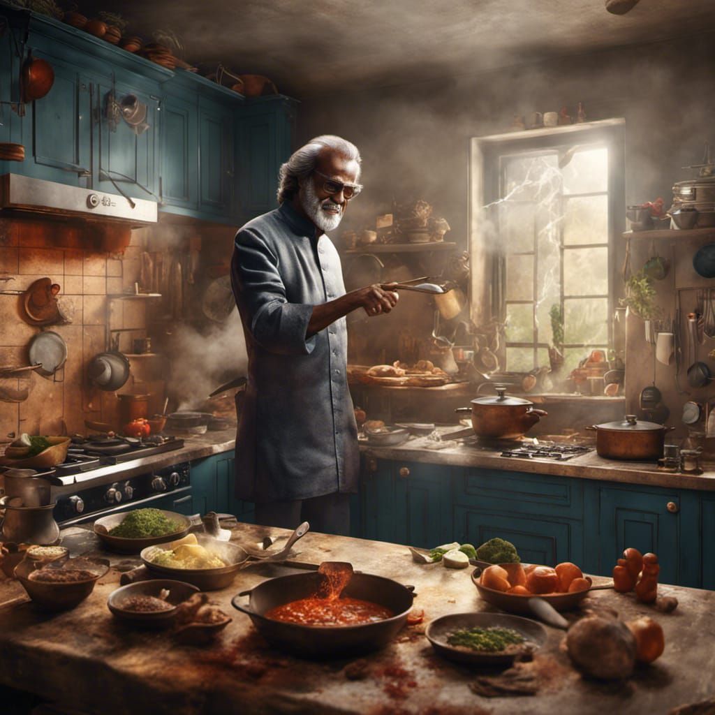 Rajinikanth Cooking: Detailed Fantasy Concept Art