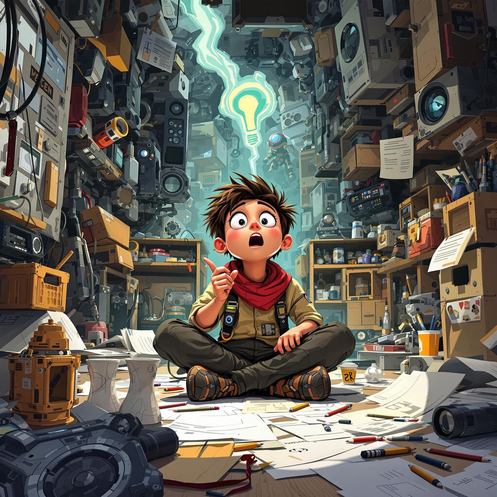 Inventor's Eureka Moment in Blended Art Styles