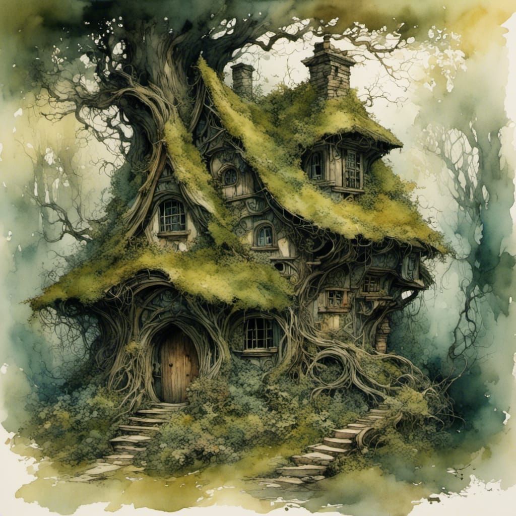 Enchanted Witch's Cottage in Mystical Forest