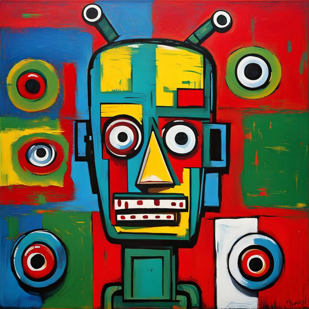 Pop Art Cyborg Robot in Basquiat Style
