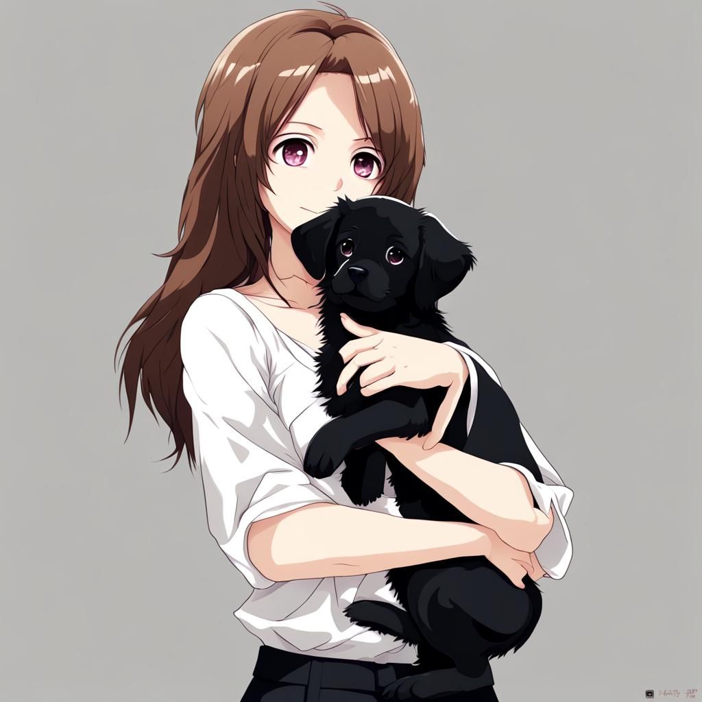 Woman with Puppy in Anime Style