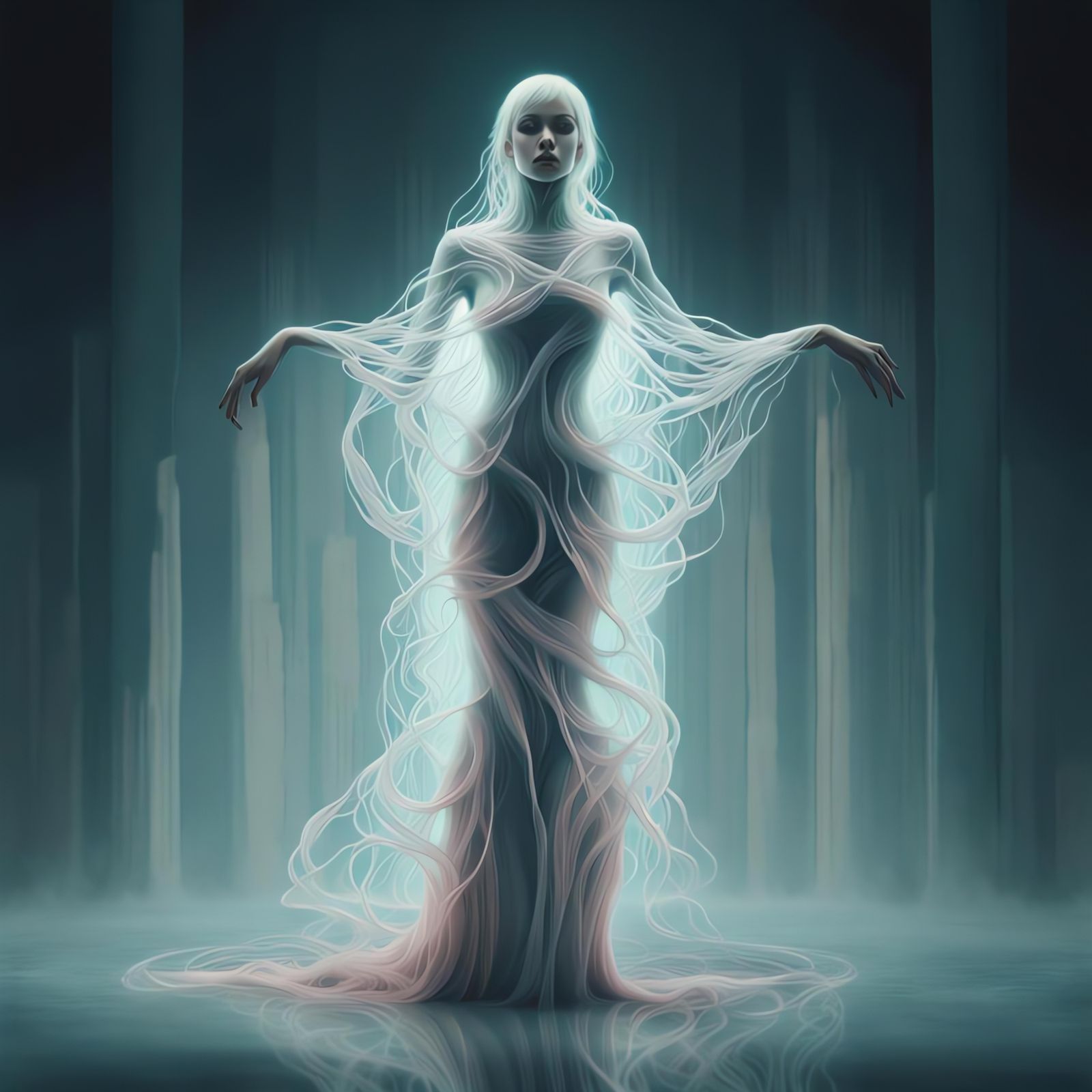 Ethereal Female Figure in See-Through Ghostly State