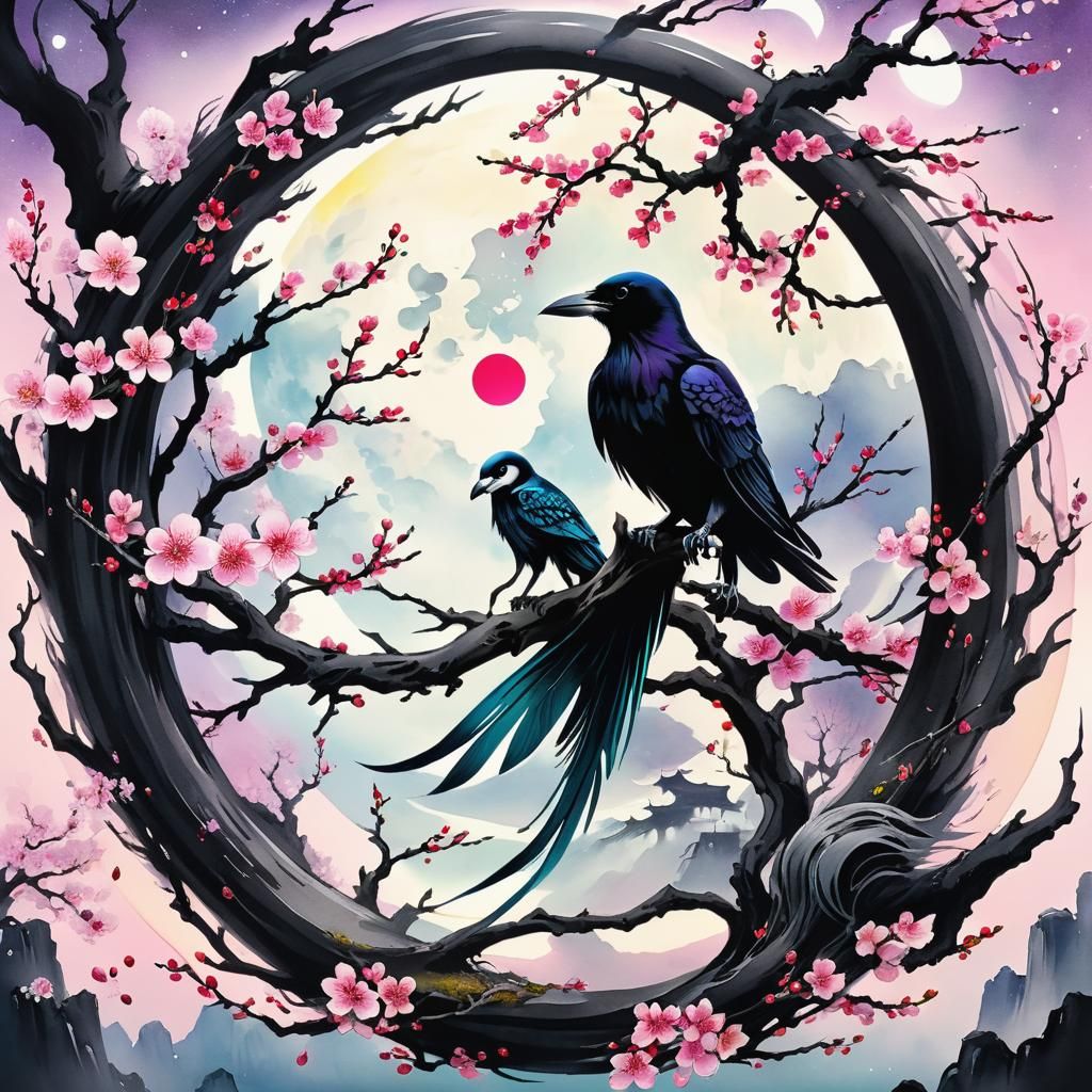 Mermaidpunk Moon Portal in Chinese Ink Style