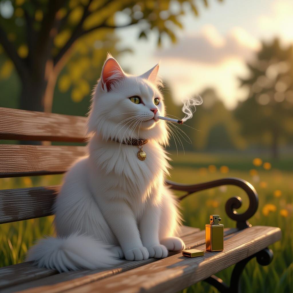 Pastoral Cat Smoking in 3D Garden Scene