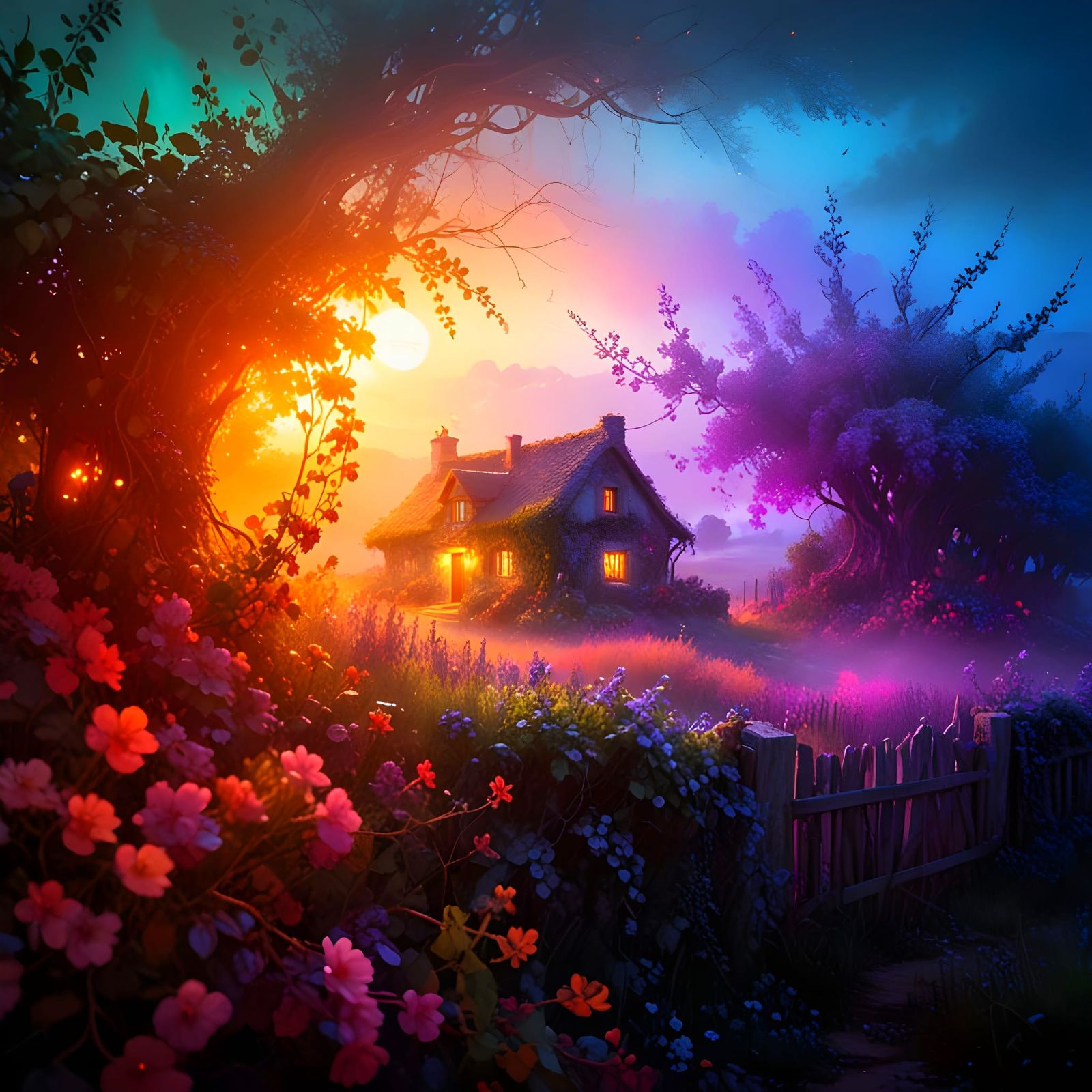 Surreal French Cottage Enveloped in Dreamlike Mist