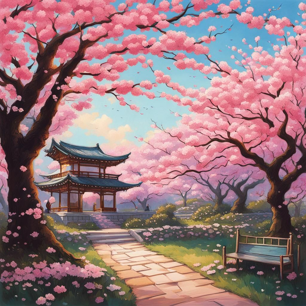 Beautiful Cherry Blossom Garden in Bloom