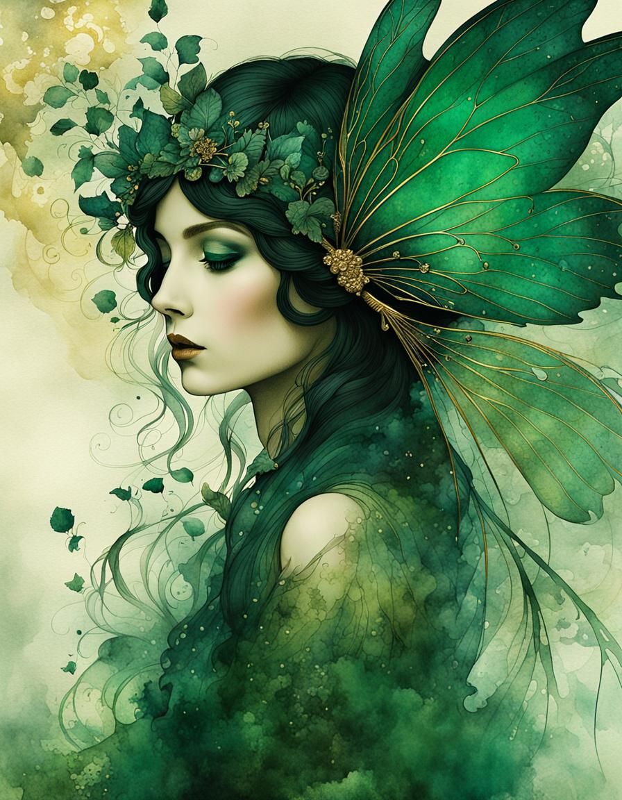 Surreal Fairy Dream in Watercolor Ink Style