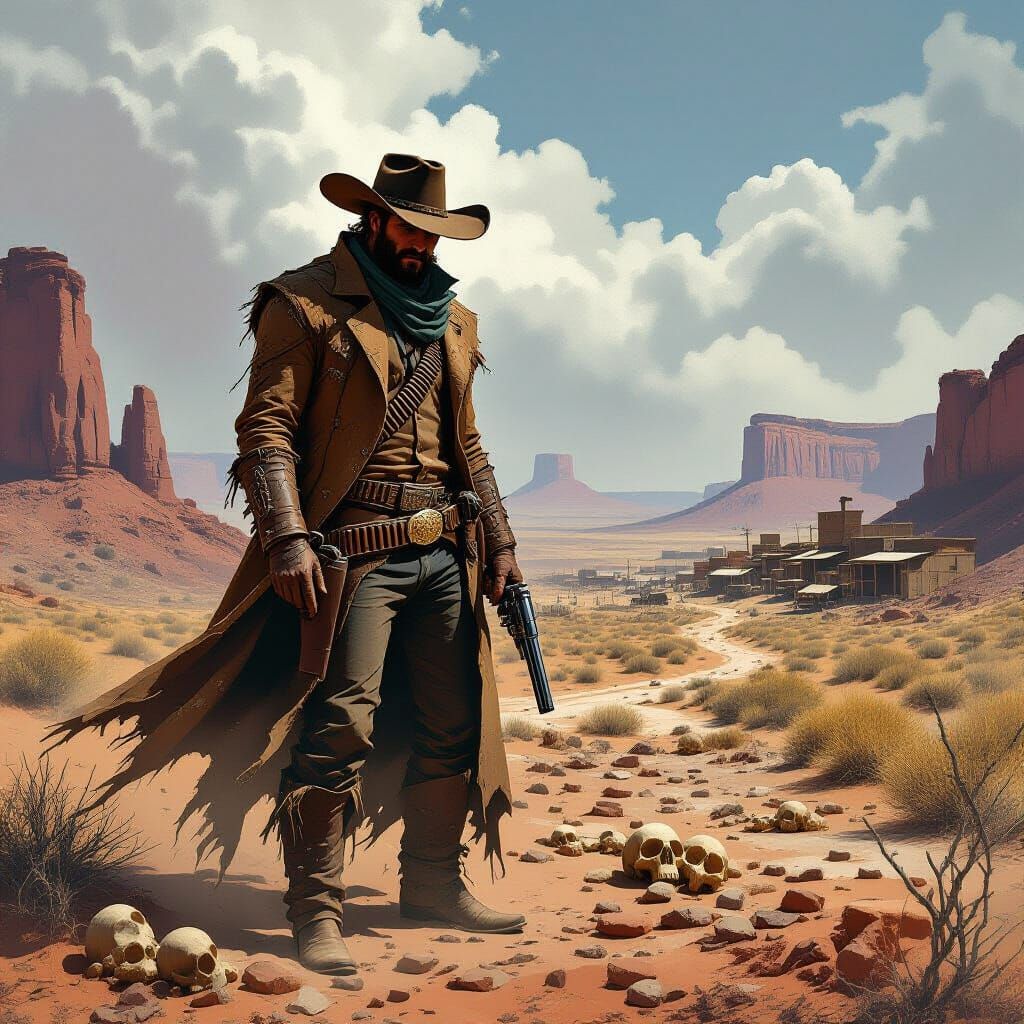 Gritty Western Cowboy in Rugged Badlands Concept Art