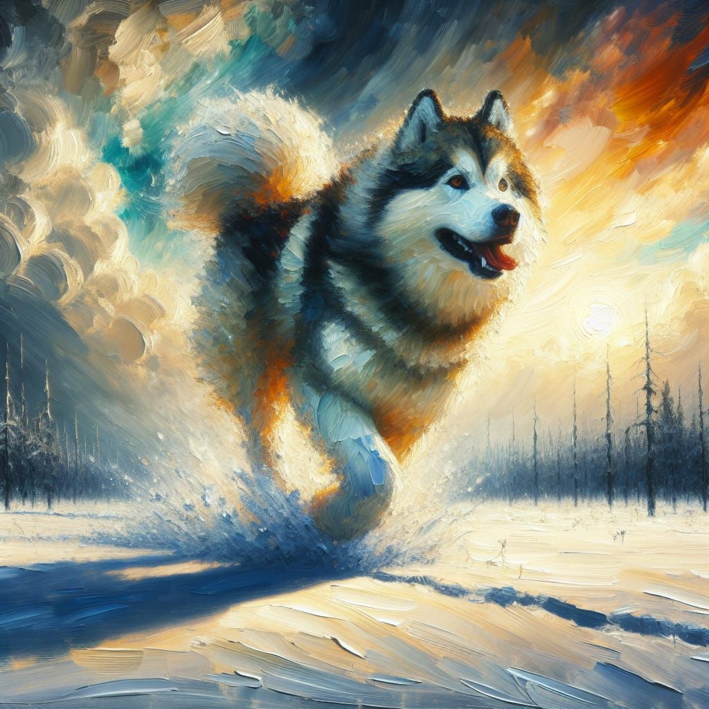 Majestic Alaskan Malamute in Impasto Oil Painting