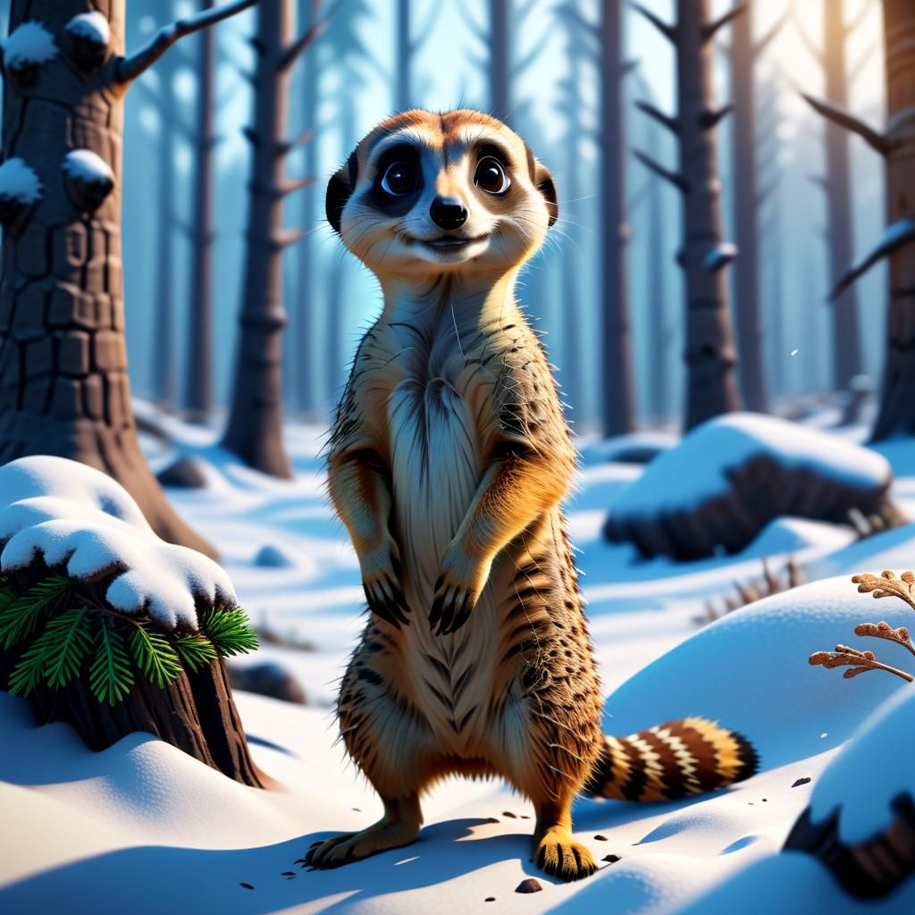 Meerkat in Winter Forest: 3D Game Cinematic