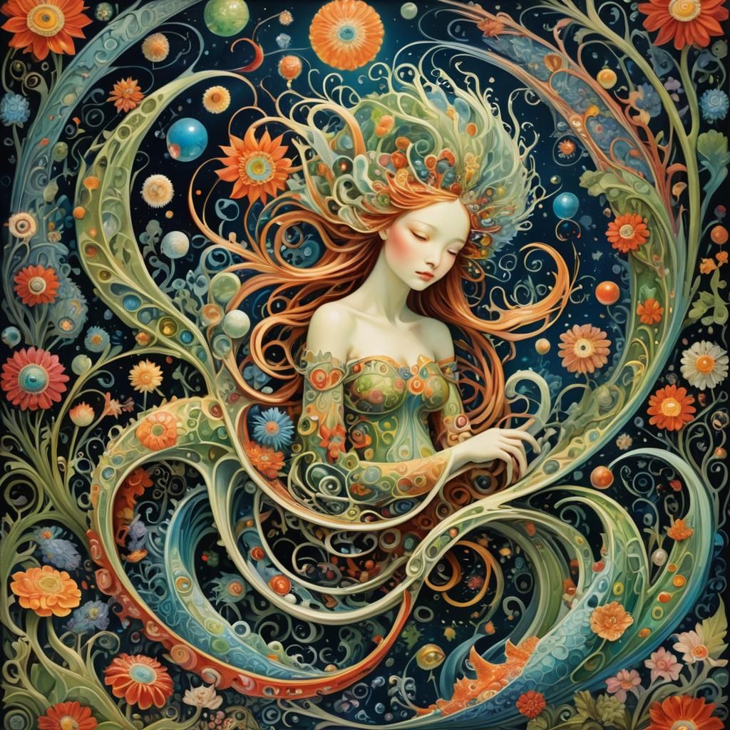 Mystical Creature's Birth in Surreal Flora