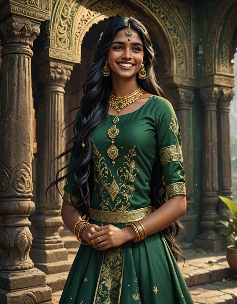Smiling Indian Girl with Gold Jewelry