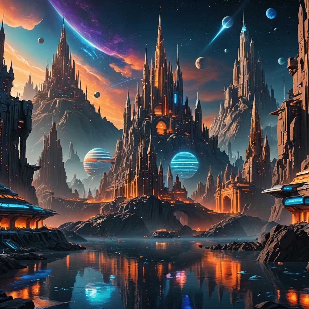 Futuristic Metropolis Floating in Space: Matte Painting