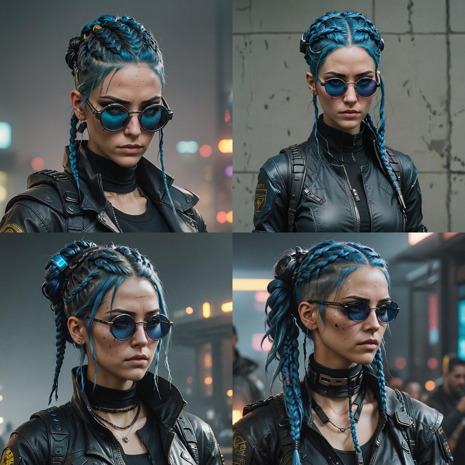Cyberpunk Woman with Blue Hair and Spiked Glasses