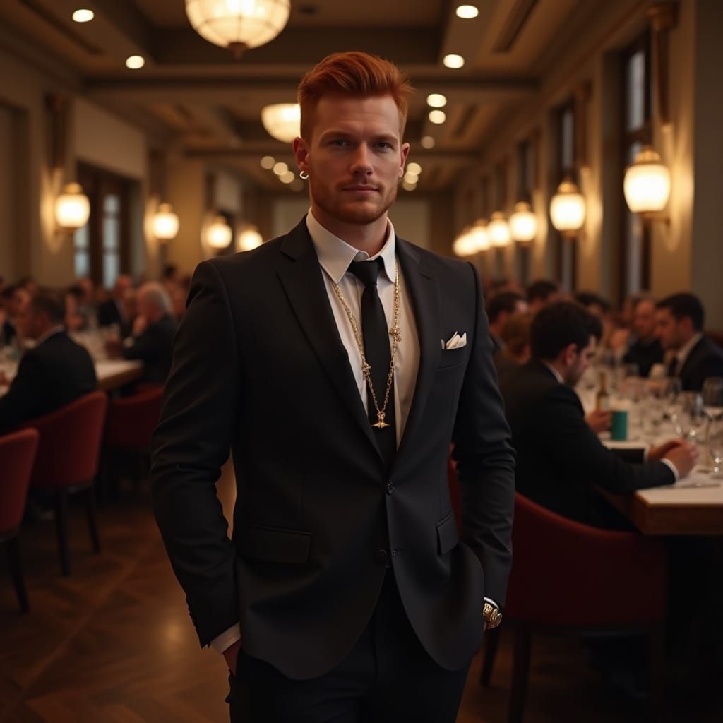Red Haired Man in Chic Restaurant