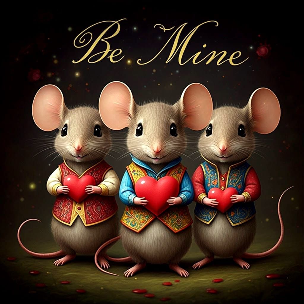 Chibi Mice in Fancy Script Valentine's Day Fantasy