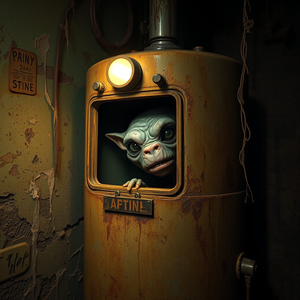 Grotesque Creature Emerges from Damp Basement Shadows