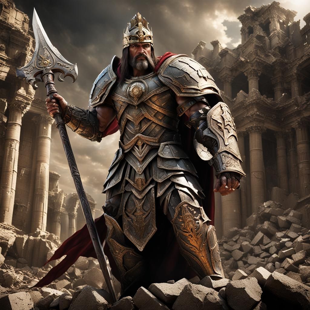 God-King Darius in Ancient Ruins: Hyperrealistic Photograph