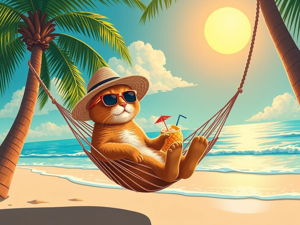 Ginger Cat's Beach Vacation in Vintage Style