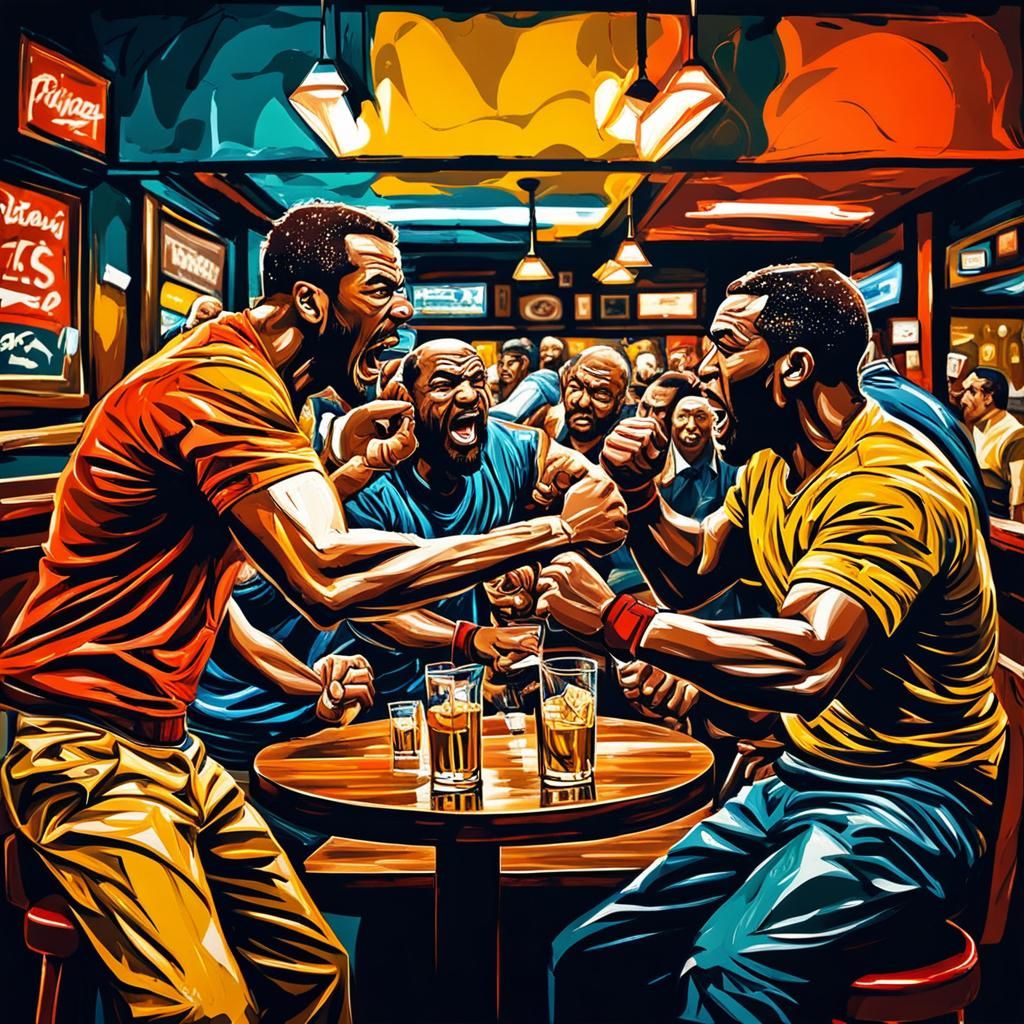 Drunk Brawl in Sports Bar: Abstract Art