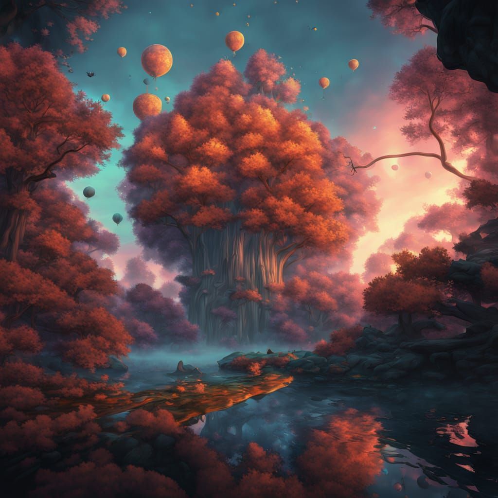 Bioluminescent Forest with Spiraling Trees and Crystal Creat...