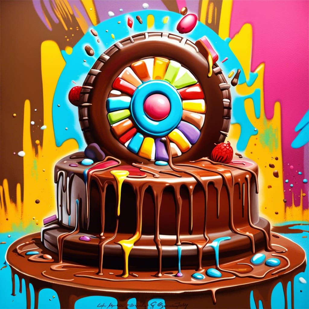 Chocolate Wheel Cake in Graffiti Art Style