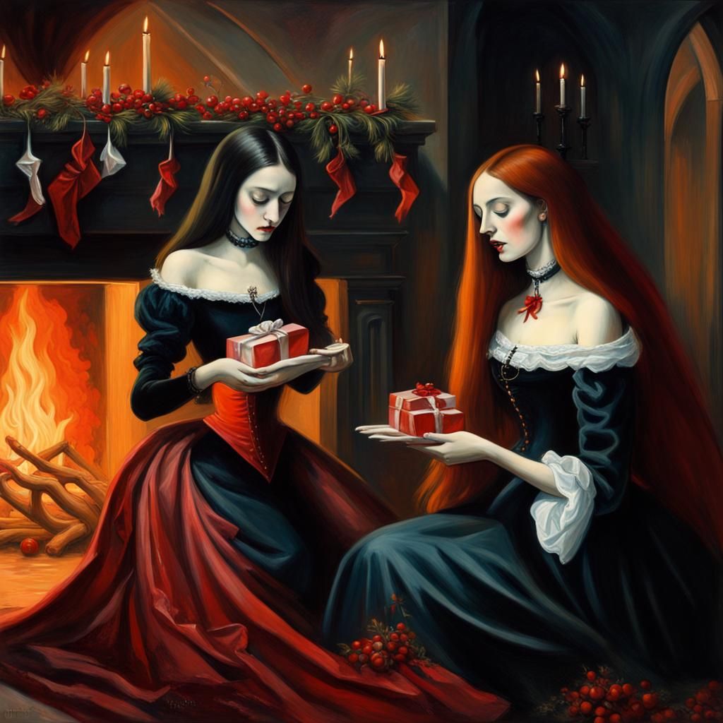 Vampire Christmas Celebration in Surrealist Style