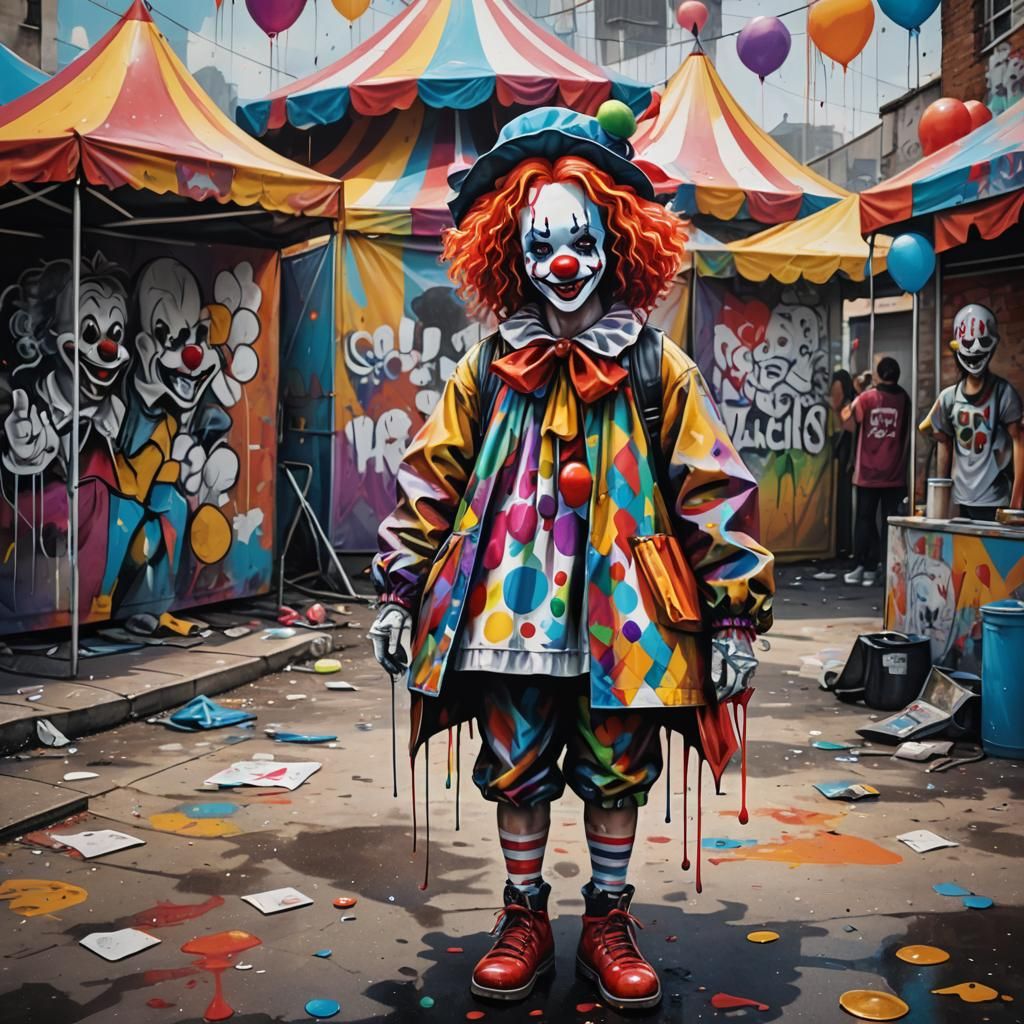 Clown Girl at Carnival in Graffiti Art Style