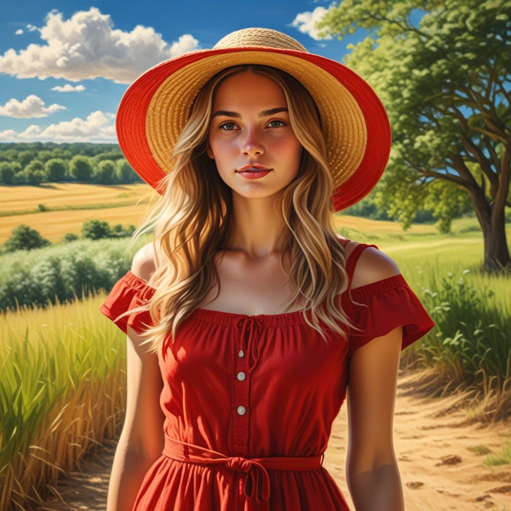 Impressionist Woman in Red Dress Oil Painting