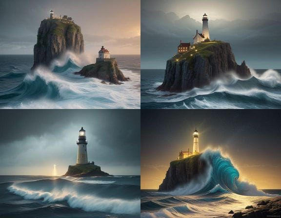 Surreal Stormy Seascape Under a Soft Blue Moonlight