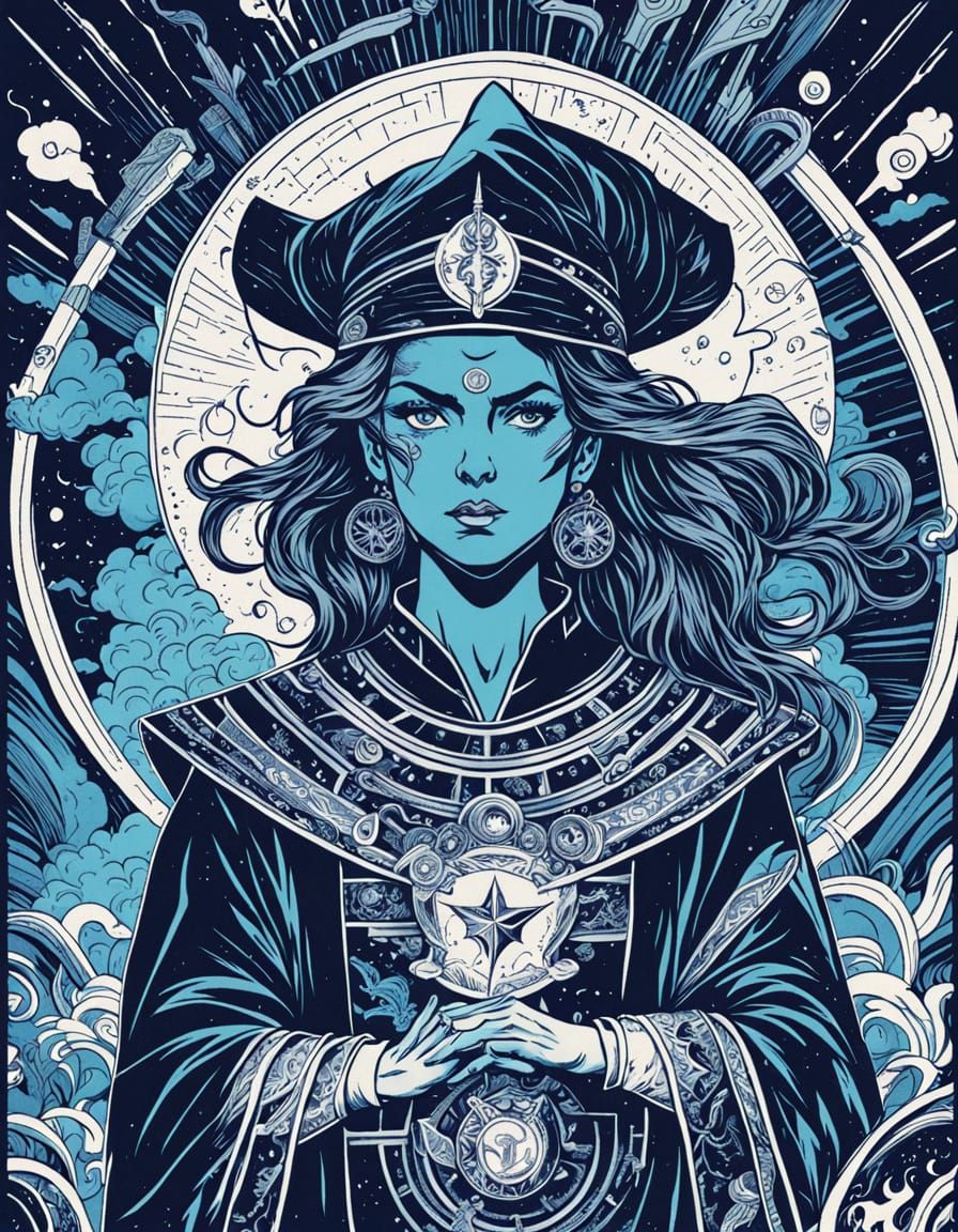 Sorceress Unleashes Ancient Magic in Vintage Comic Book Styl...