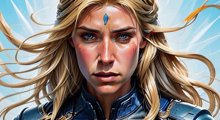 Blonde Woman Skydiving in Action-Packed Digital Art