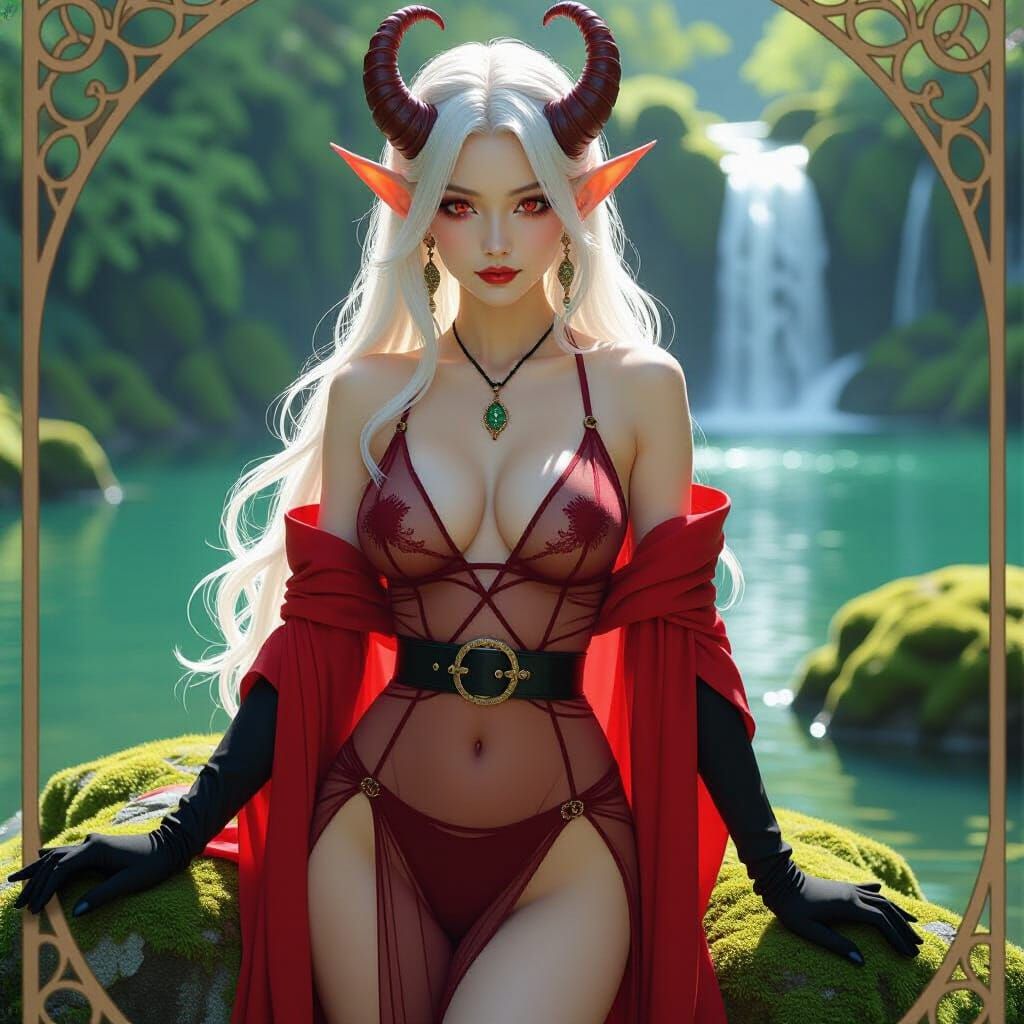 Tiefling with Asian Features in Art Nouveau Style