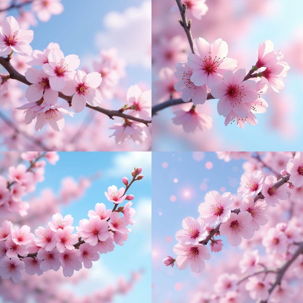 Soft Focus Cherry Blossom Branch in Pastel Sky