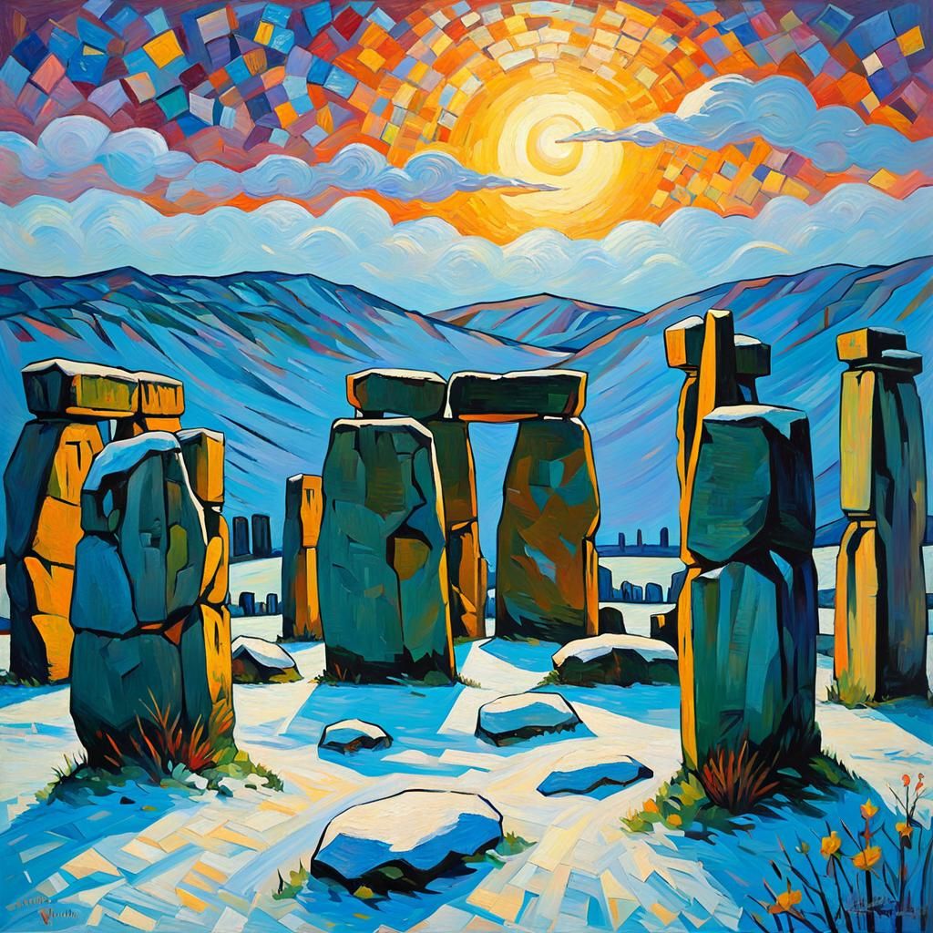 Stonehenge Winter Solstice in Impressionist Style