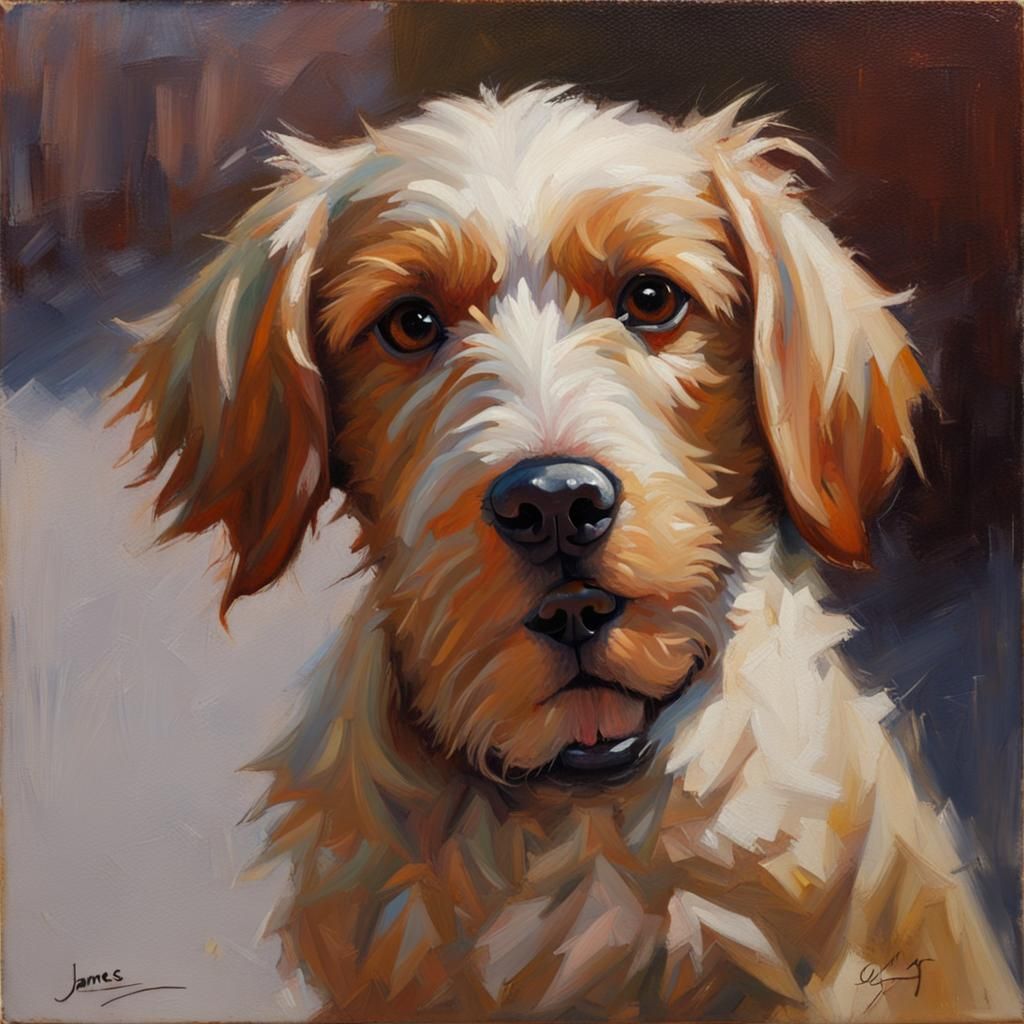 Cute Dog Portrait in Oil Paint