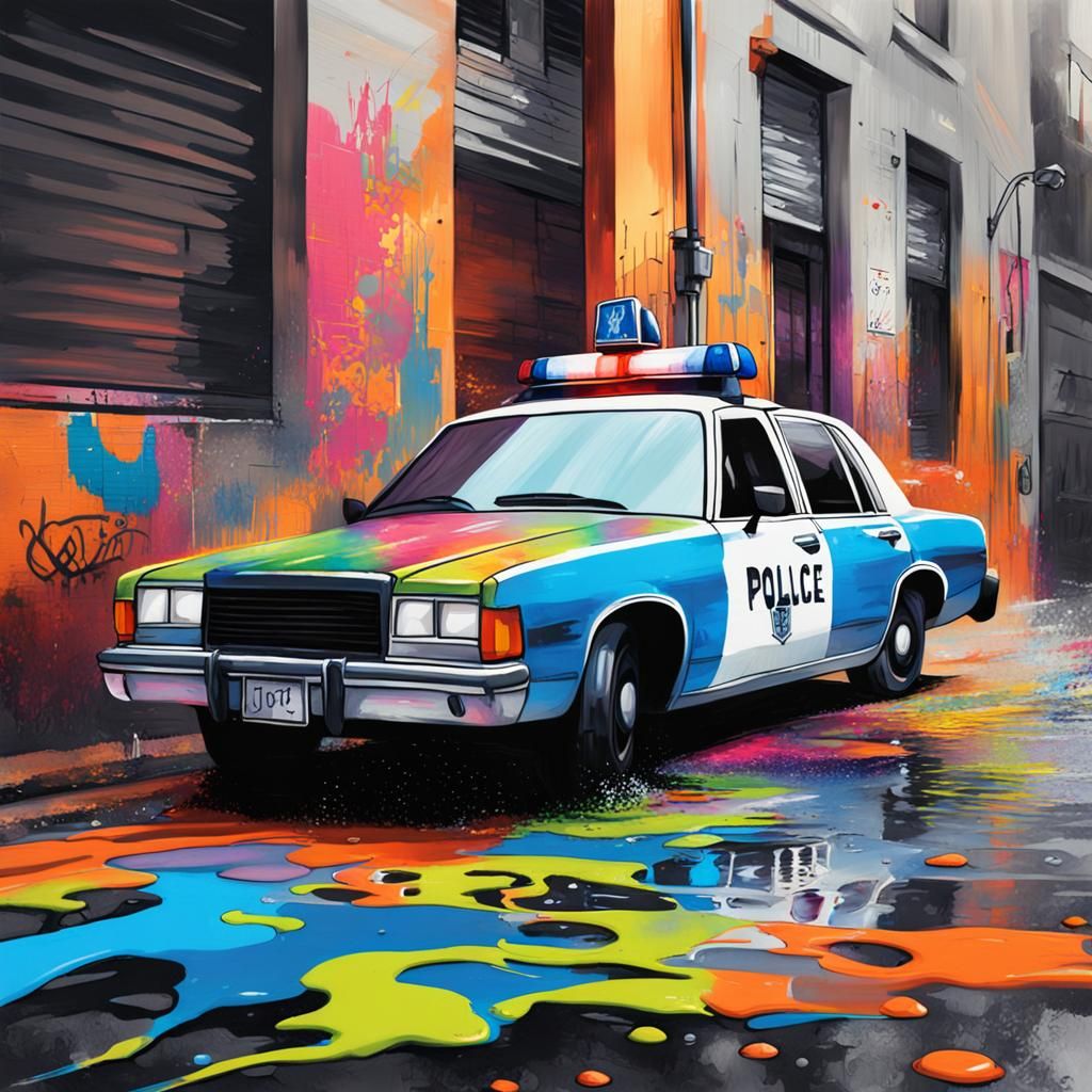 Police Car in Graffiti Splash Art Style