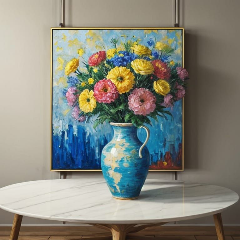 Cozy Living Room: Neo-Impressionist Oil Painting