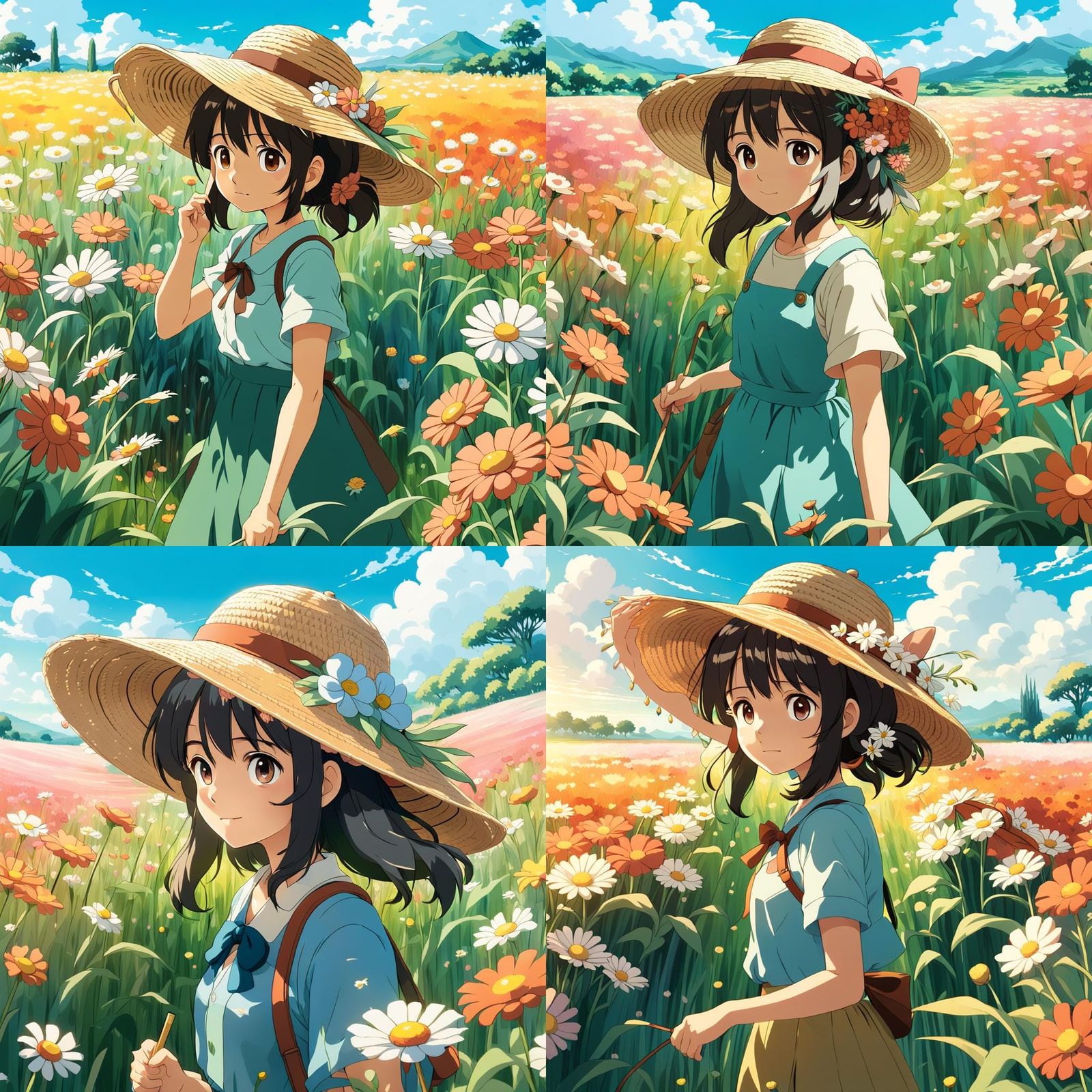 Ghibli Style Girl in Flower Field