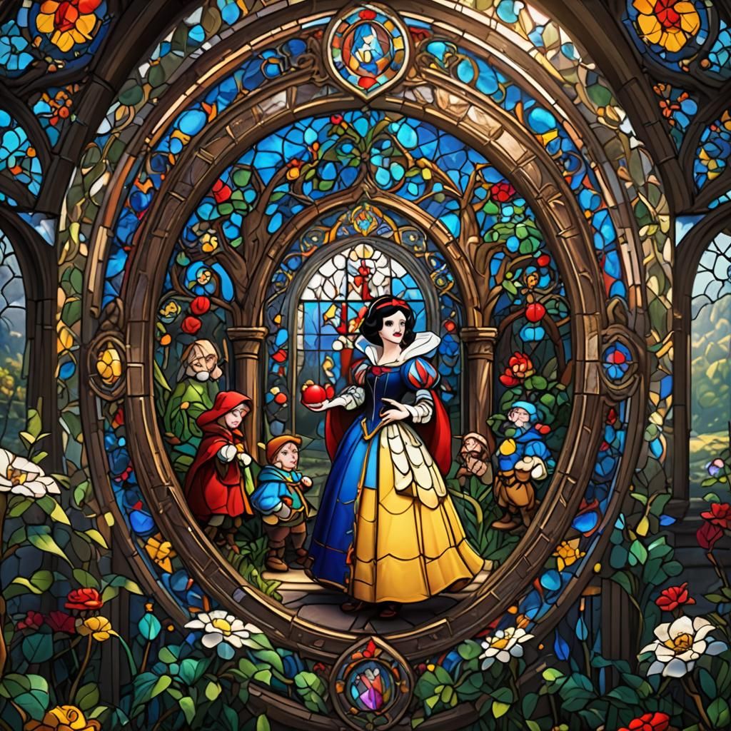 Stained Glass Snow White and the Seven Dwarfs